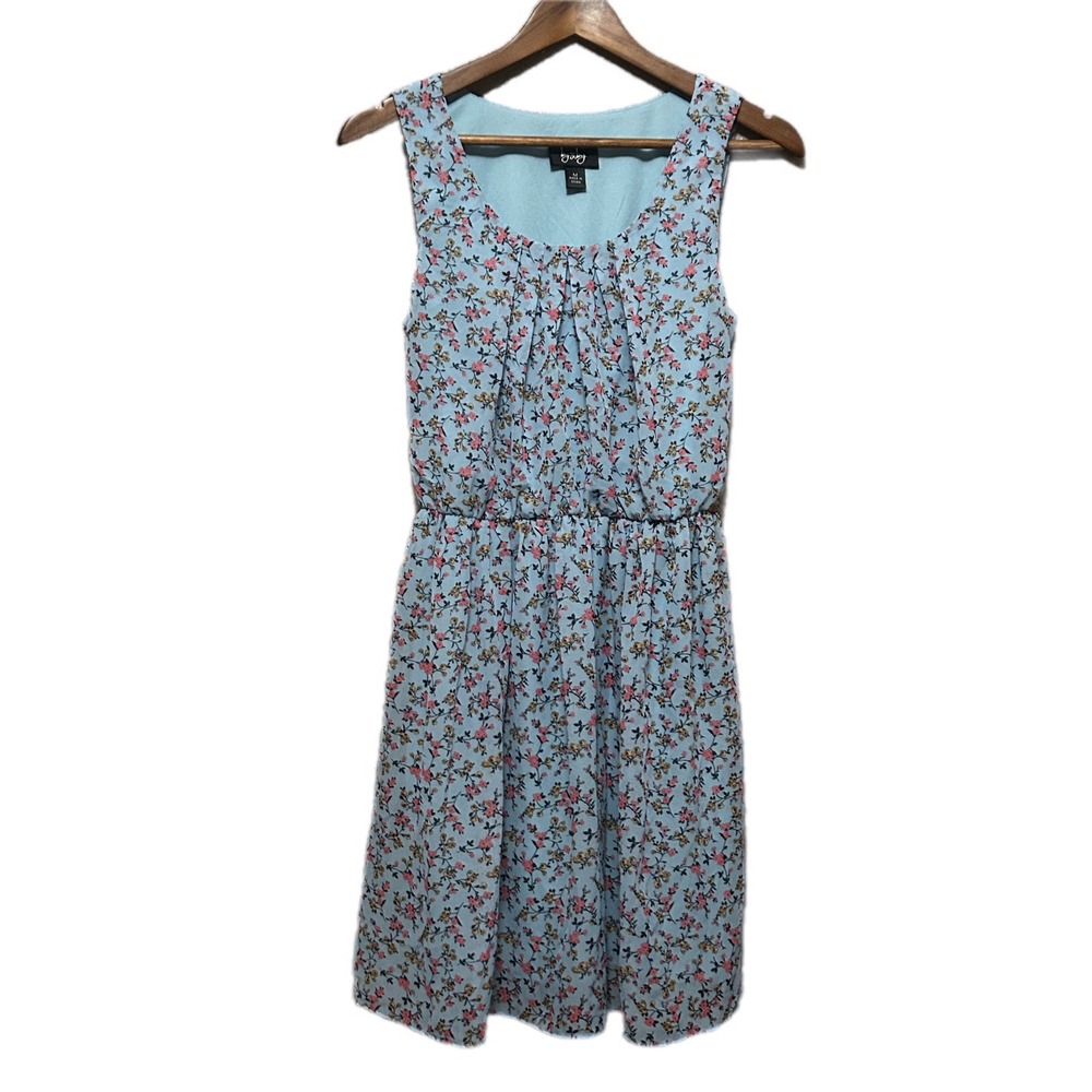 By & By Floral Mini Dress Womens Medium Blue Sleeveless Elastic Waist Excellent‎